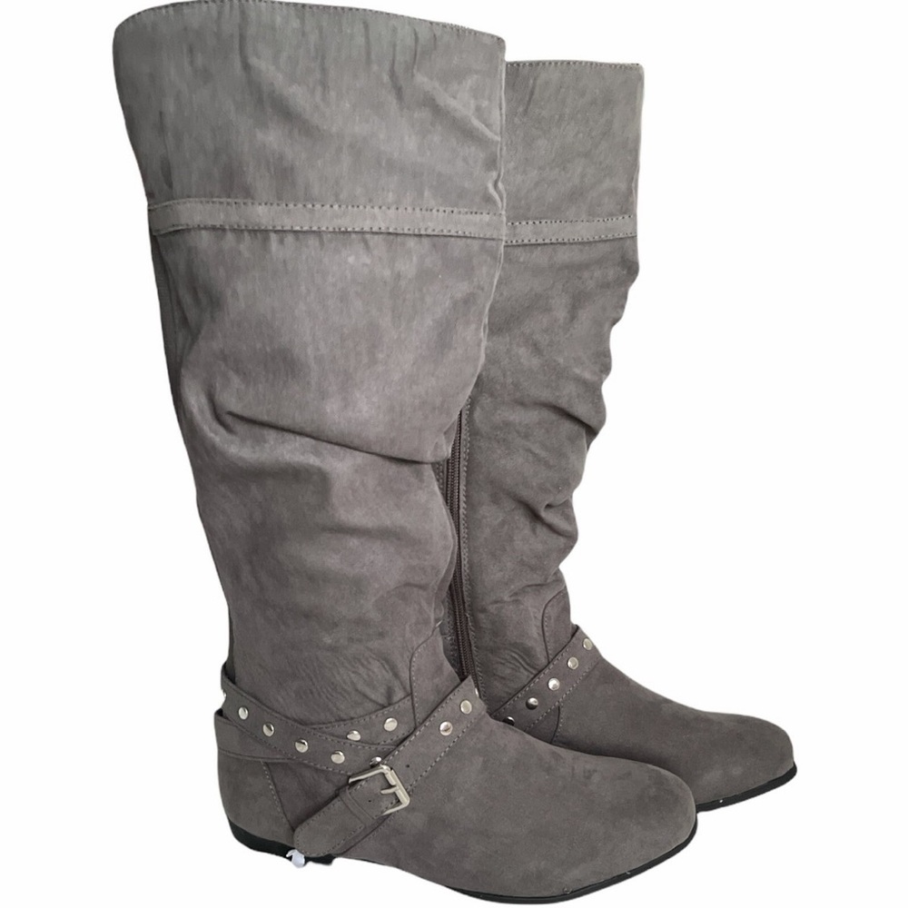 Rampage RAM-BONNET Gray Faux Suede Studded Knee High Boots - Size 6